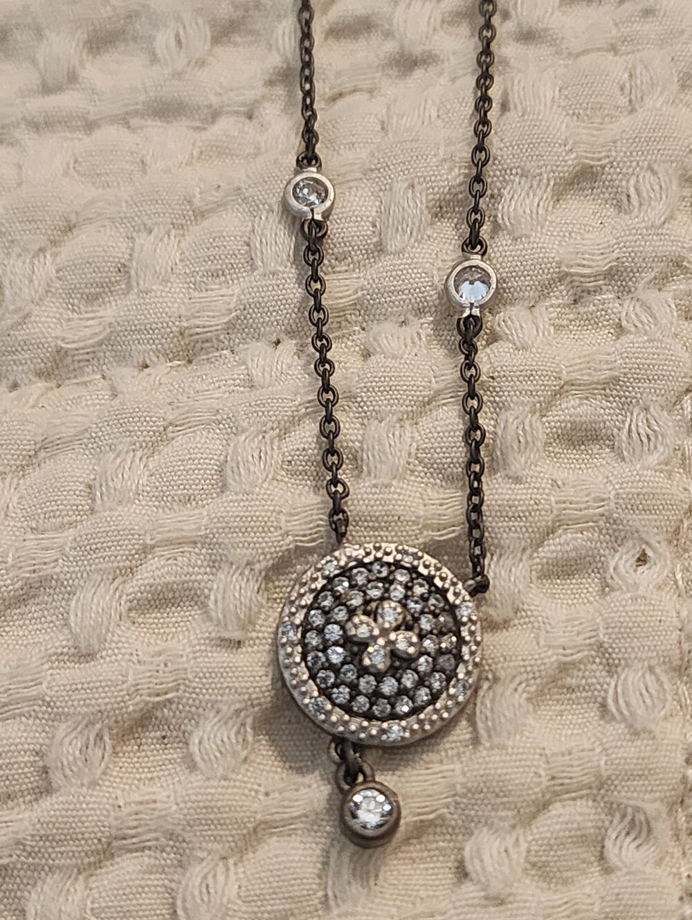 Freida Rothman Rhodium Sterling Silver Necklace Bezel Stations Gunmetal